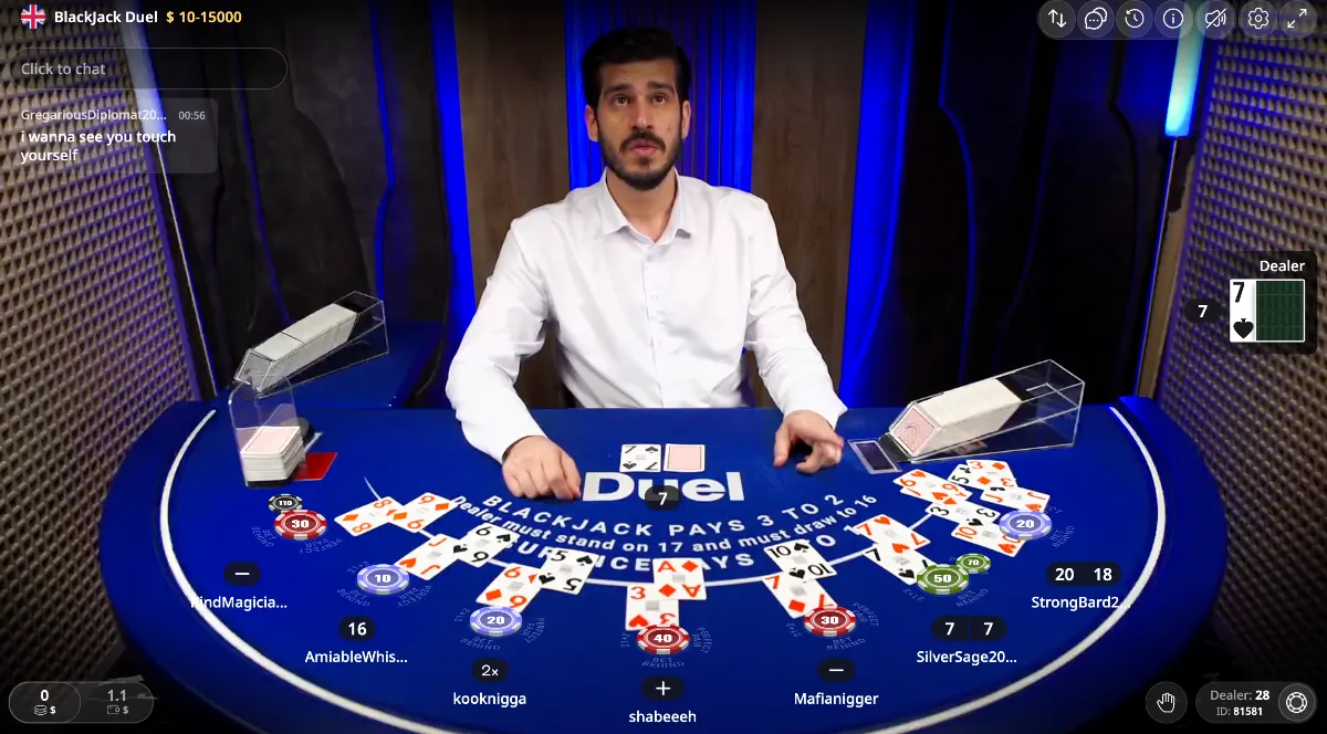 Duel Blackjack in-game table at Duel Casino